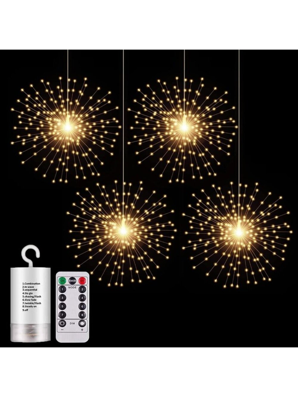 4 Pack Starburst Sphere Lights,200 LED Firework Lights Warm White